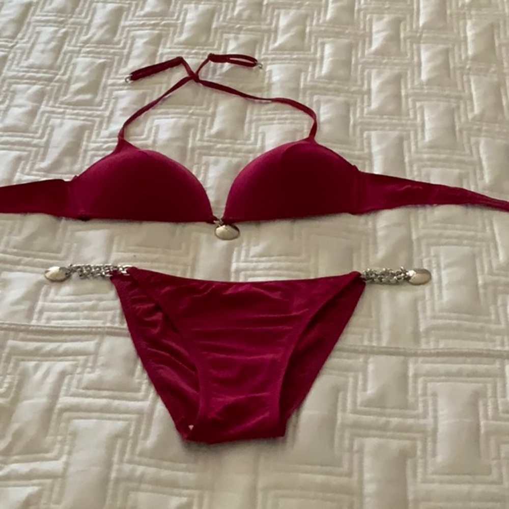 Unique bikini in deep red